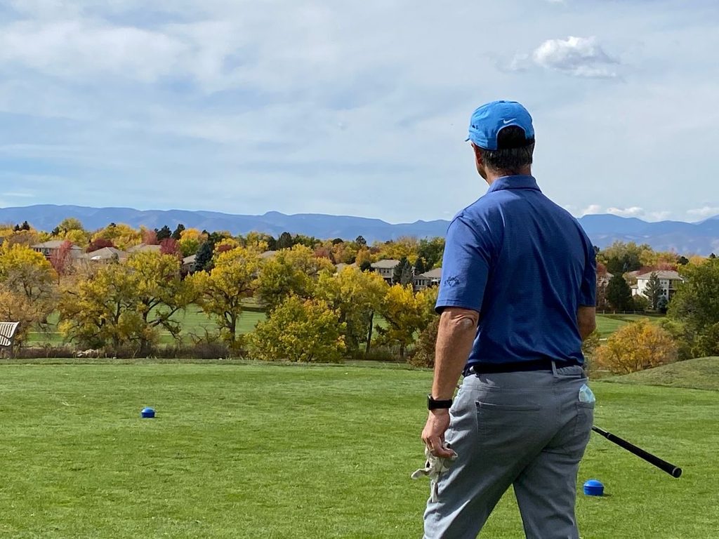 Peter Leider taking the tee box at South Suburban Golf Course.
